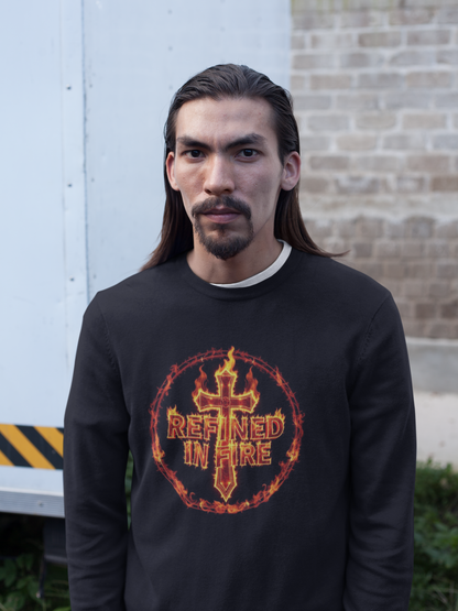 Men’s “Refined in Fire” Christian Sweatshirt – Bold Flame Design Pullover