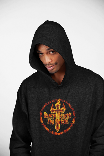 Men’s “Refined in Fire” Christian Hoodie – Flame Design Faith Pullover