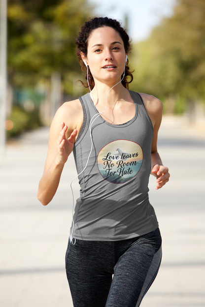 Women’s Racerback Faith Tank – Love Leaves No Room For Hate Dove & Scripture-Inspired Design