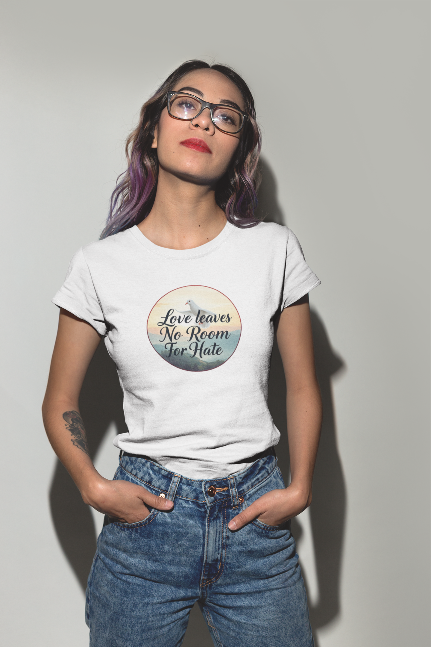 Women’s Christian T-Shirt – Love Leaves No Room For Hate Dove Design – Spiritual Everyday Tee