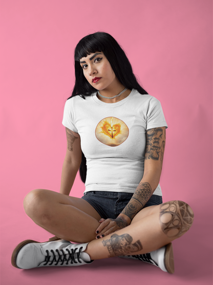 Women’s Sacred Heart Christian Tee – Flaming Heart & Cross – Everyday Faith T-Shirt