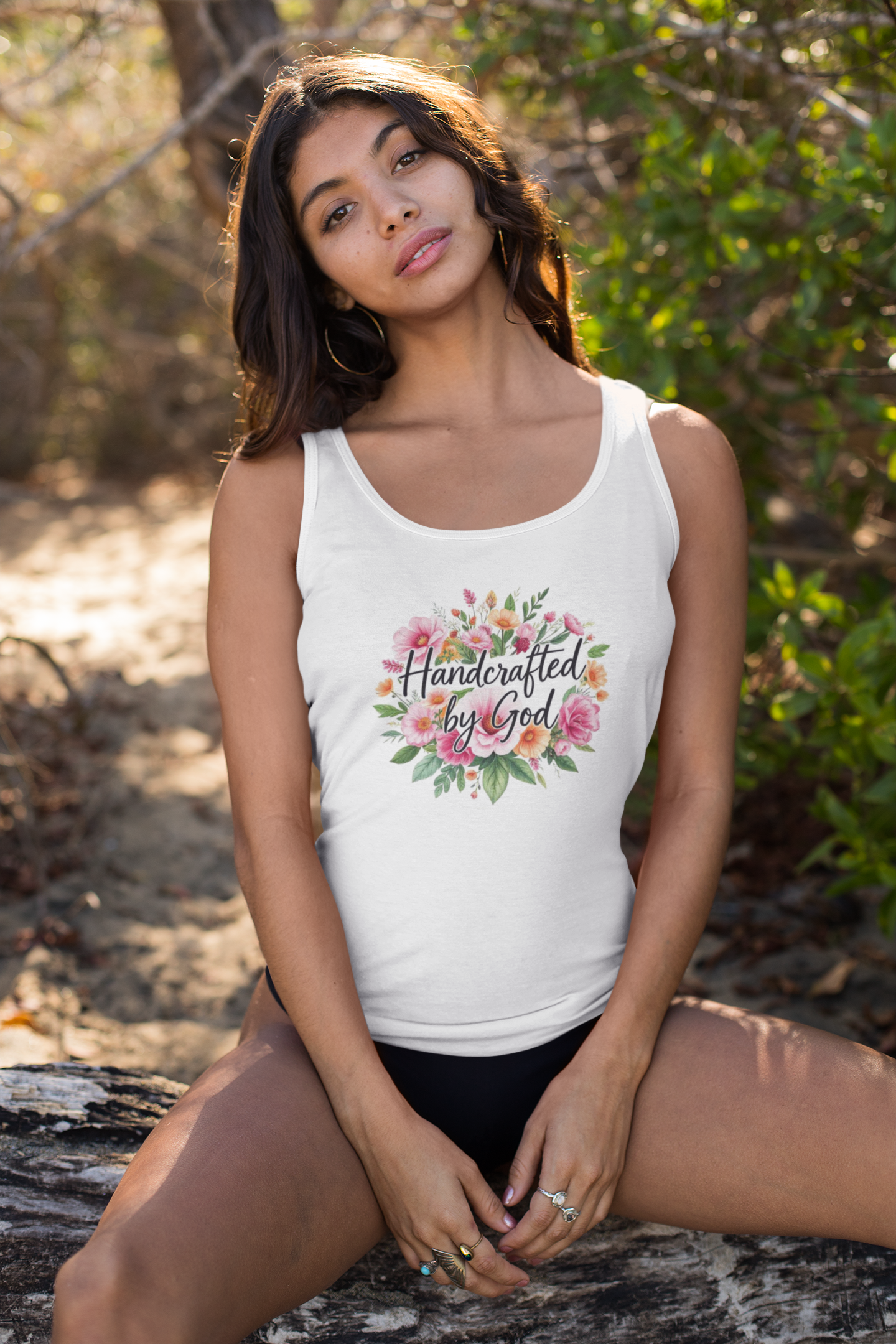 Women’s Christian Tank Top – Handcrafted by God Floral Faith Design