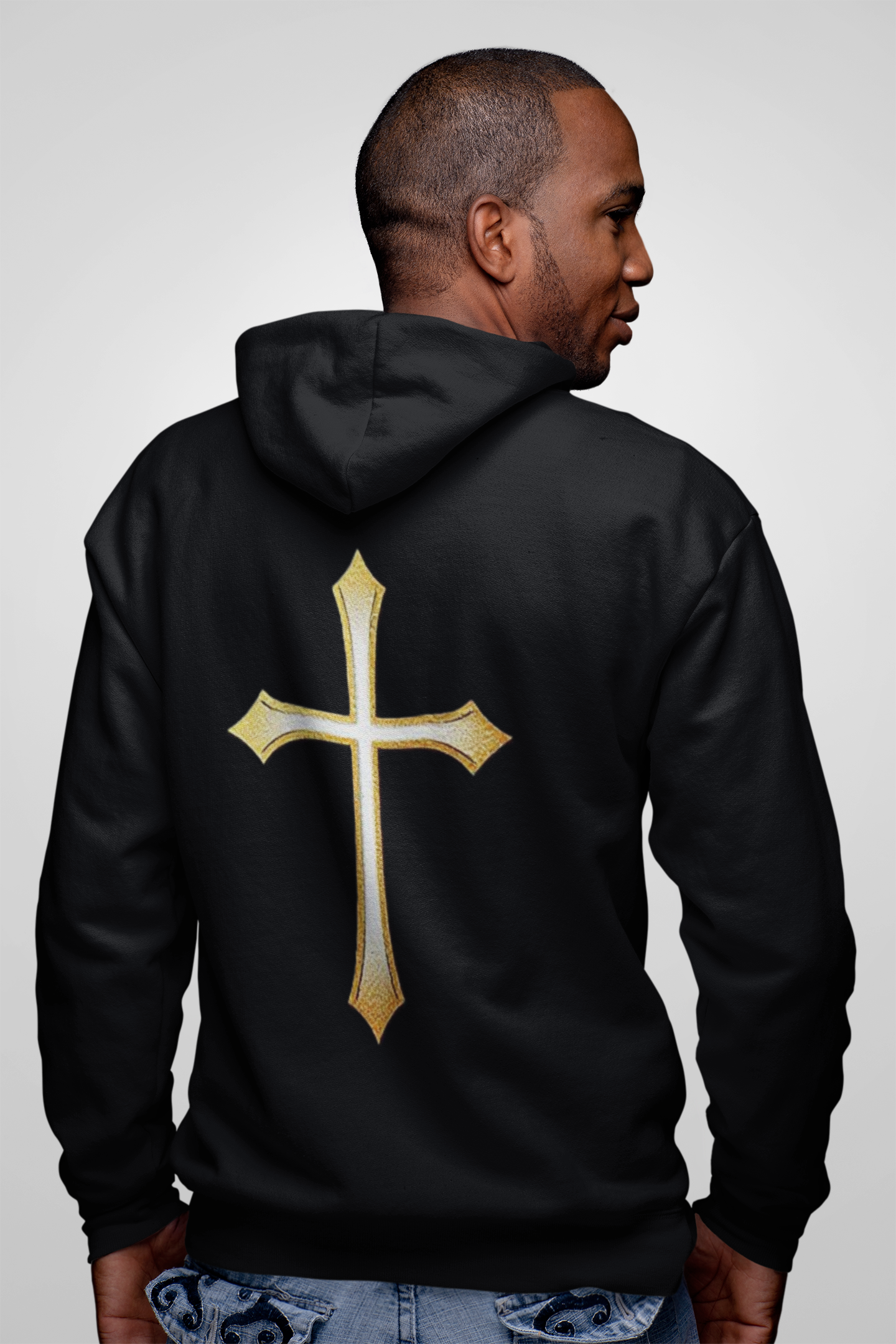 Men’s Gold Cross Hoodie – Bold Christian Faith Hoodie with Front & Back Design