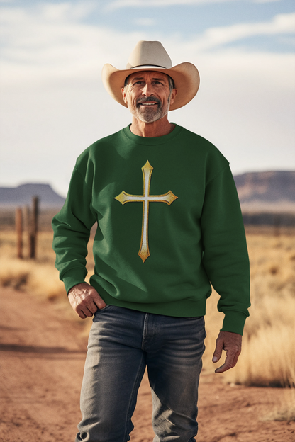 Men’s Gold Cross Sweatshirt – Bold Christian Faith Apparel