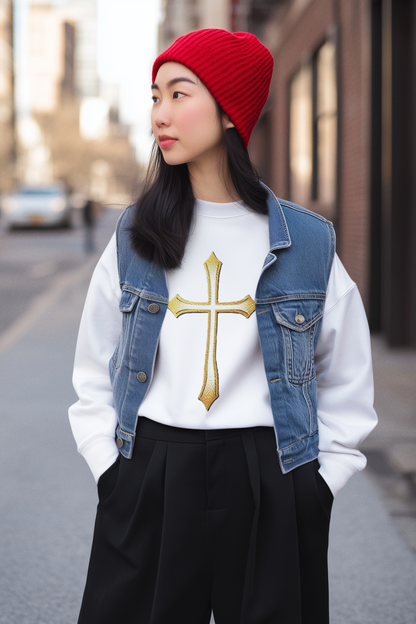 Women’s Gold Cross Sweatshirt – Christian Faith Apparel