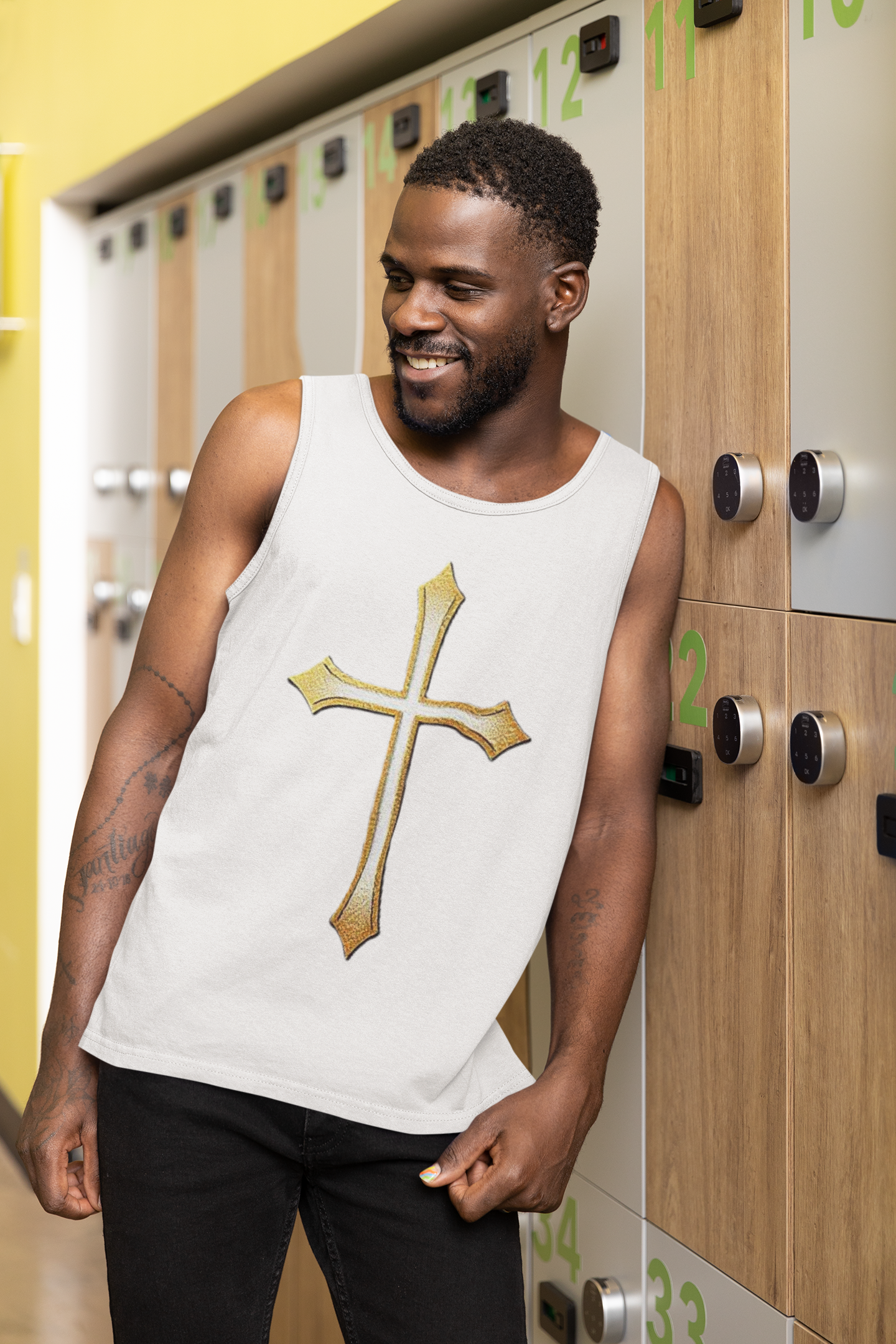 Men’s Gold Cross Tank Top – Bold Christian Faith Apparel