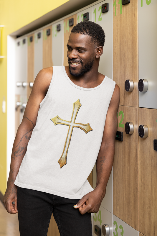 Men’s Gold Cross Tank Top – Bold Christian Faith Apparel