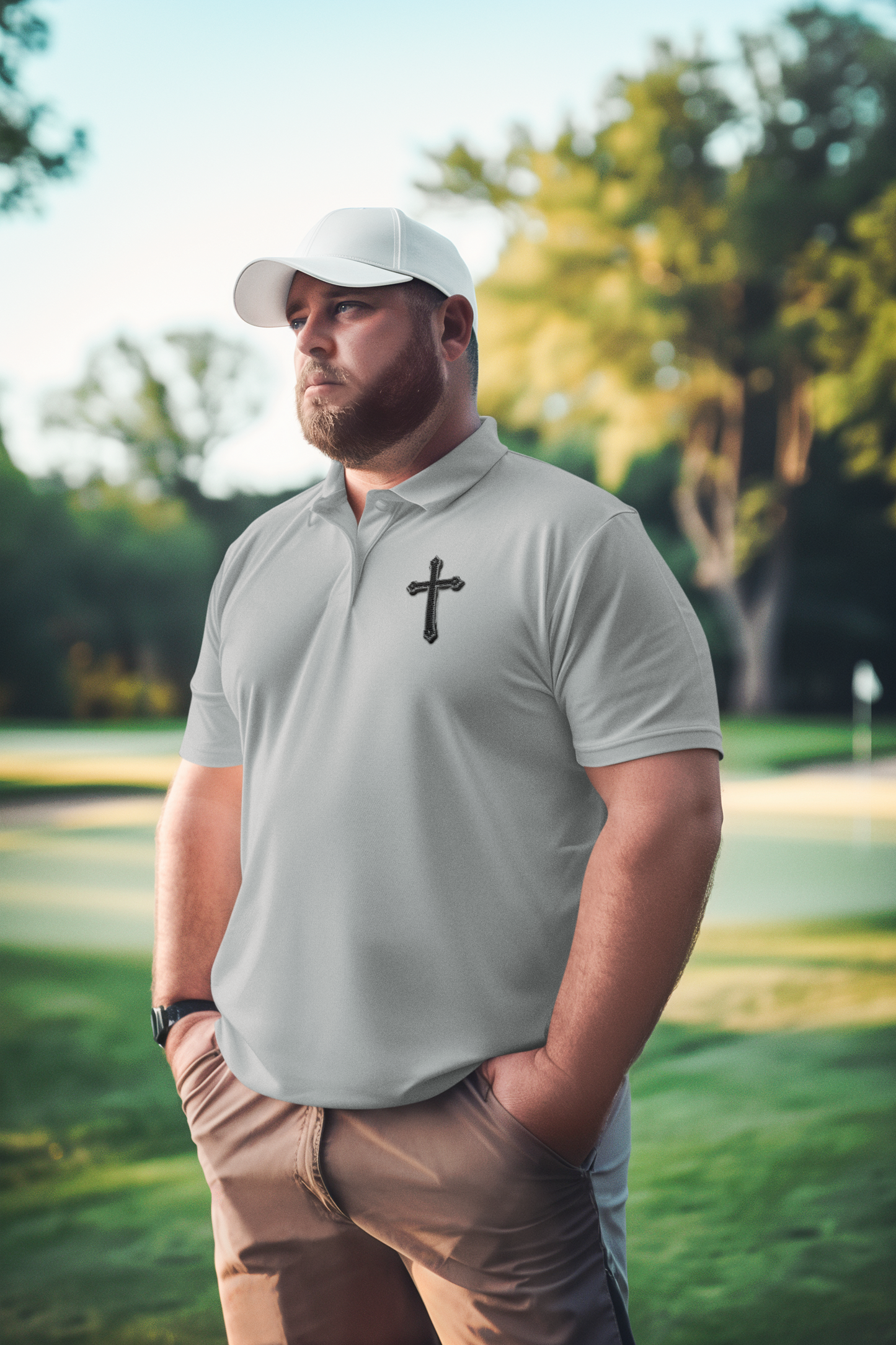Men’s Black Cross Polo Shirt – Classic Faith-Inspired Style