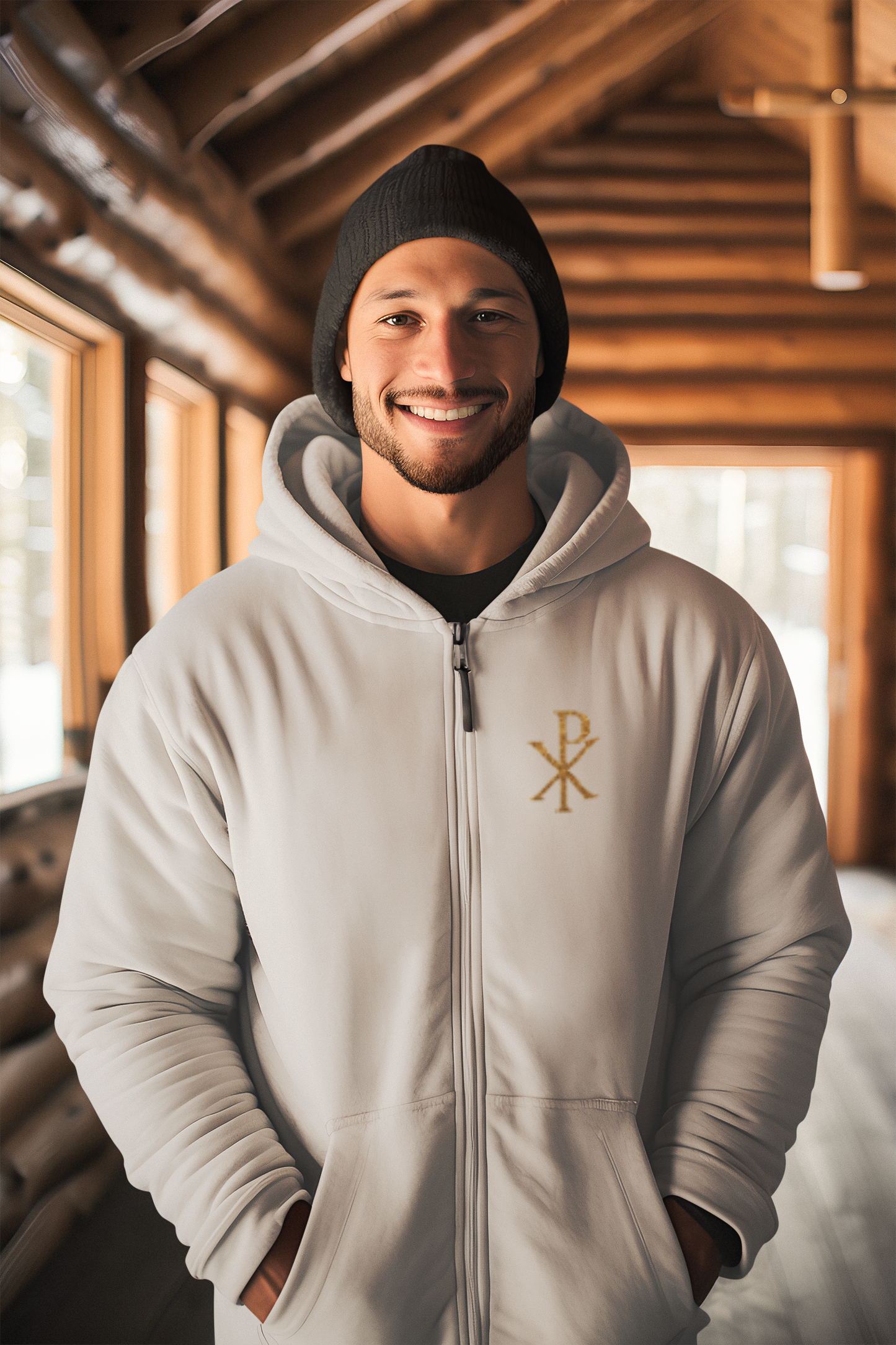 Men’s Chi Rho Zip-Up Hoodie – Comfortable Faith-Inspired Style
