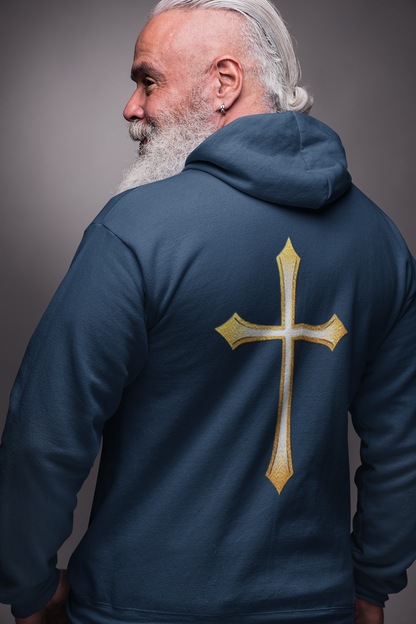 Men’s Modern Gold Cross Zip-Up Hoodie – Everyday Comfort with Faith
