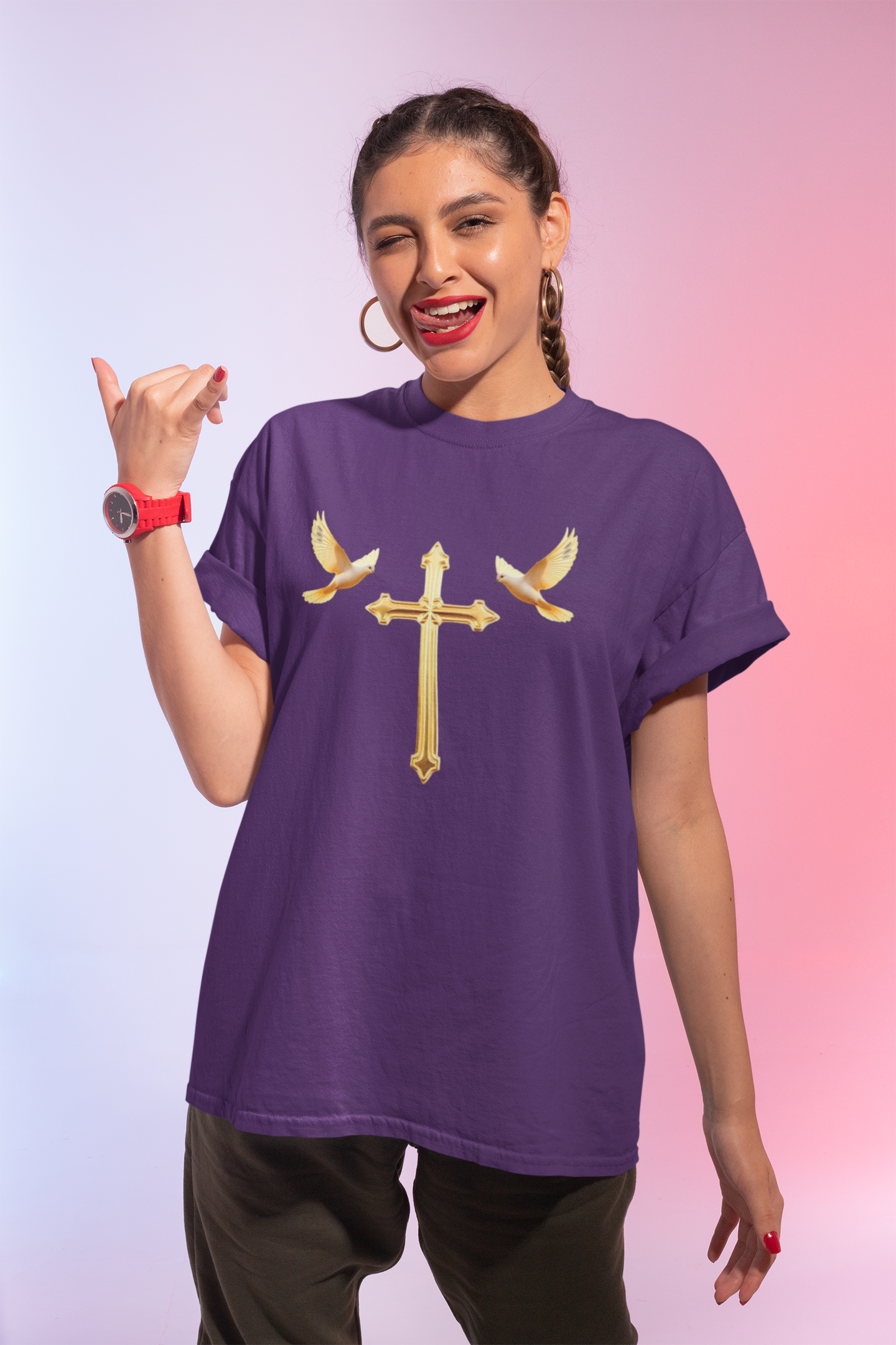 Flight of Grace – Gold Cross & Doves Tee