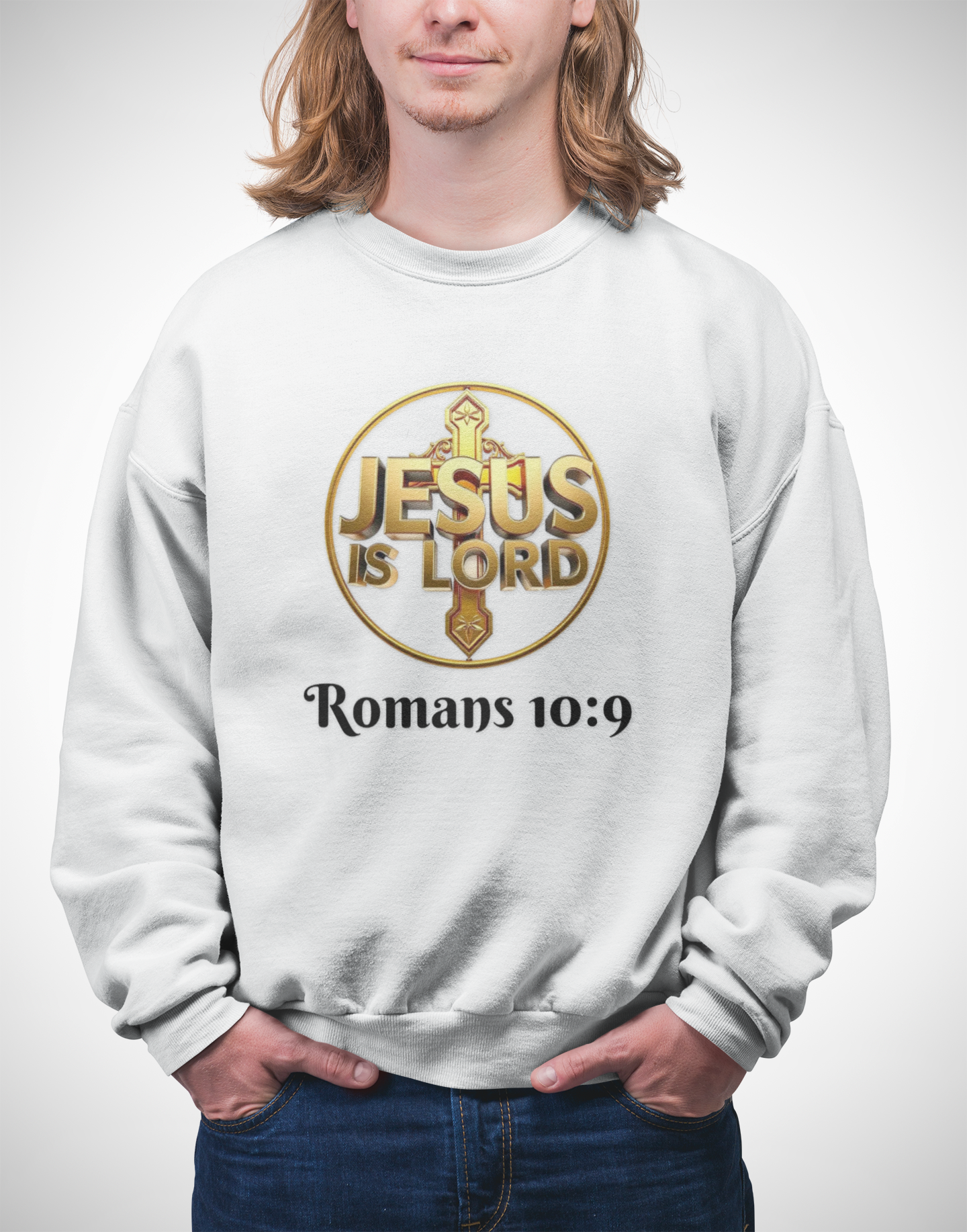 Romans 10:9 Christian Sweater – Jesus Is Lord & He Is Risen (Dark Lettering)