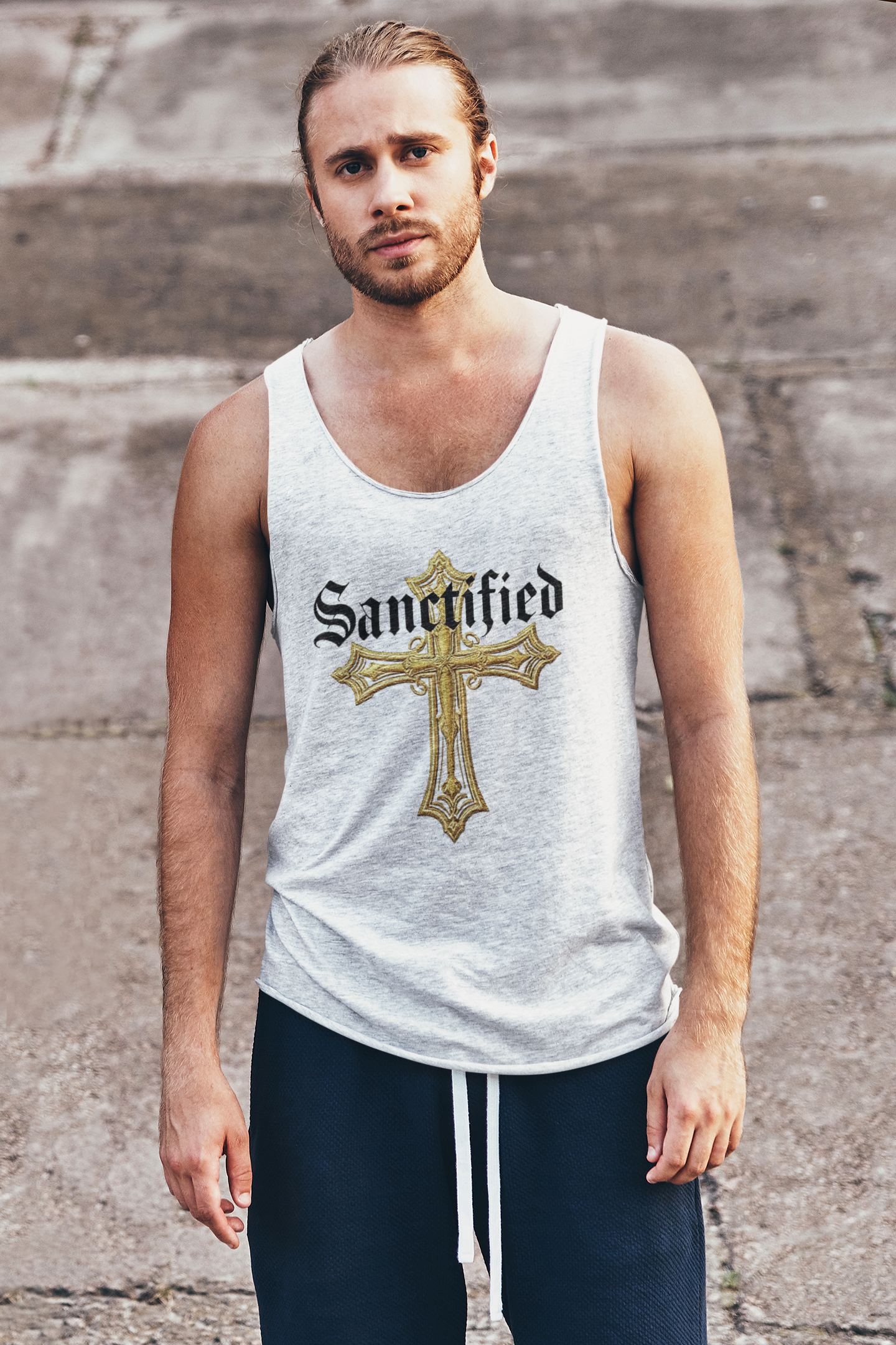 Sanctified Men's Gothic Cross Tank Top – Bold Faith Wear