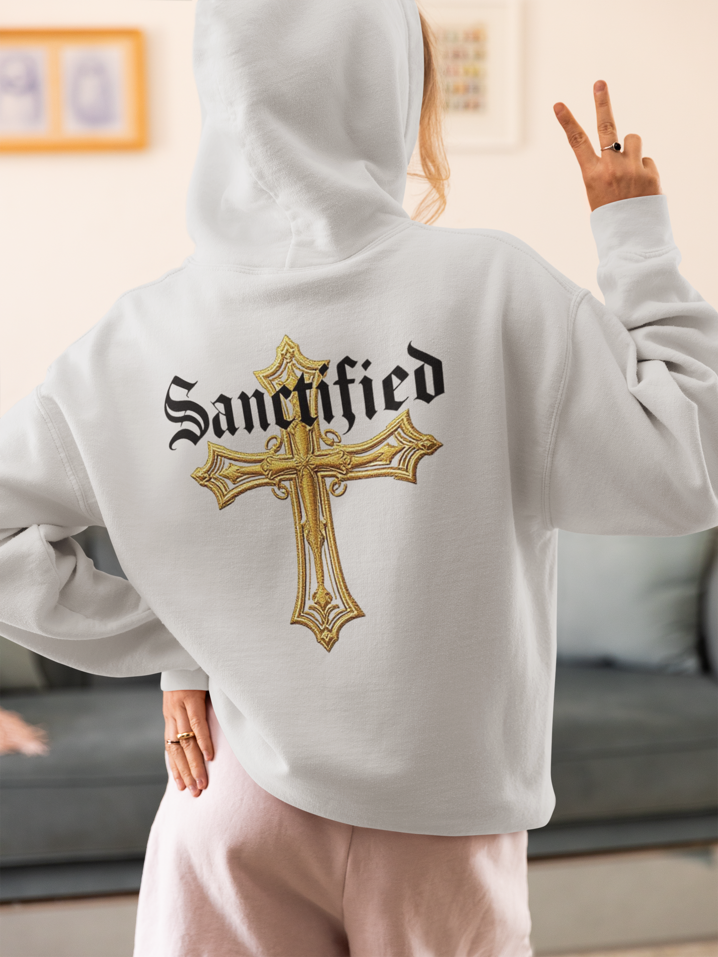 Sanctified Women's Gothic Cross Zip-Up Hoodie – Faith & Comfort