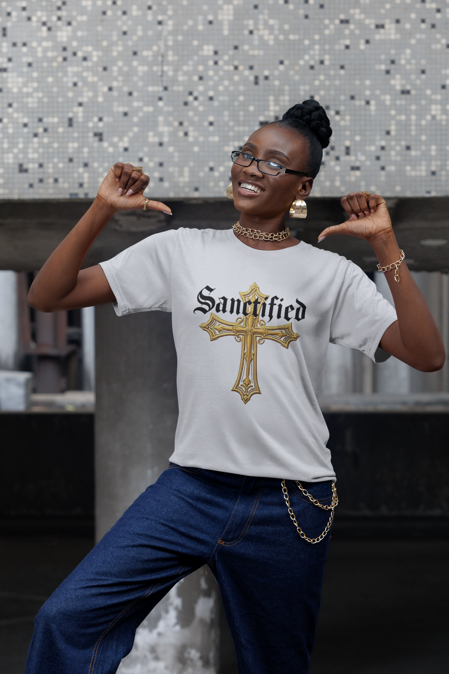 Sanctified Women's Gothic Cross T-Shirt – Faith in Bold Style