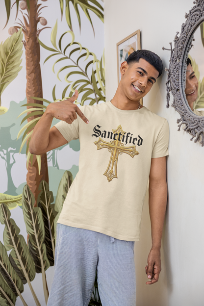 Sanctified Men's Gothic Cross T-Shirt – Faith in Bold Elegance