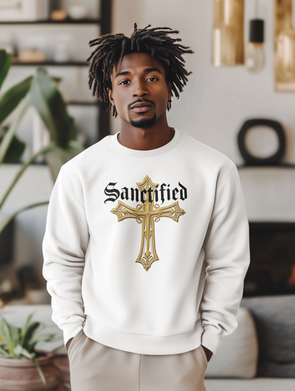 Sanctified Men's Gothic Cross Sweatshirt – Bold Christian Comfort