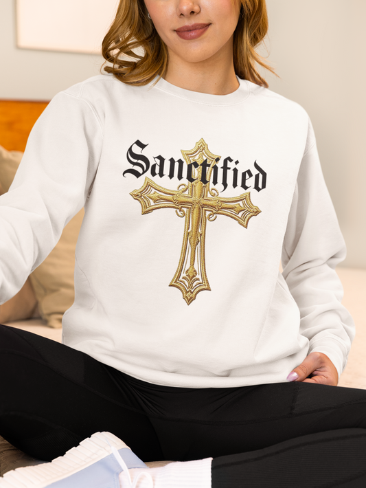Sanctified Women's Gothic Cross Sweatshirt – Elegant Faith Wear