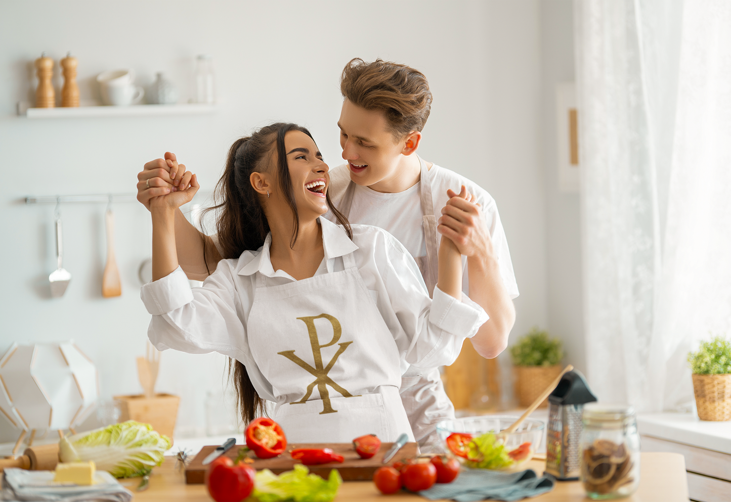 Gold Chi Rho Christian Kitchen Apron – Faith & Light in Every Meal