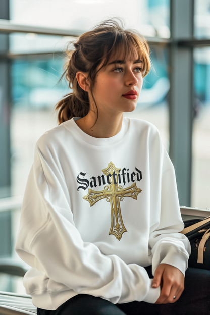 Sanctified Women's Gothic Cross Sweatshirt – Elegant Faith Wear