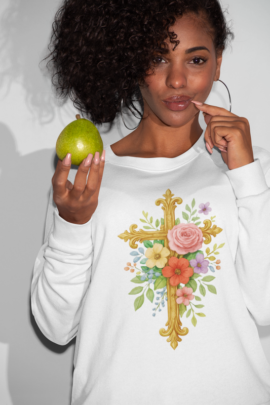 Floral Cross Women’s Sweatshirt – Grace in Full Bloom