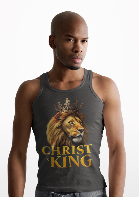 Christ is King – Men’s Christian Tank Top with Lion & Cross Design