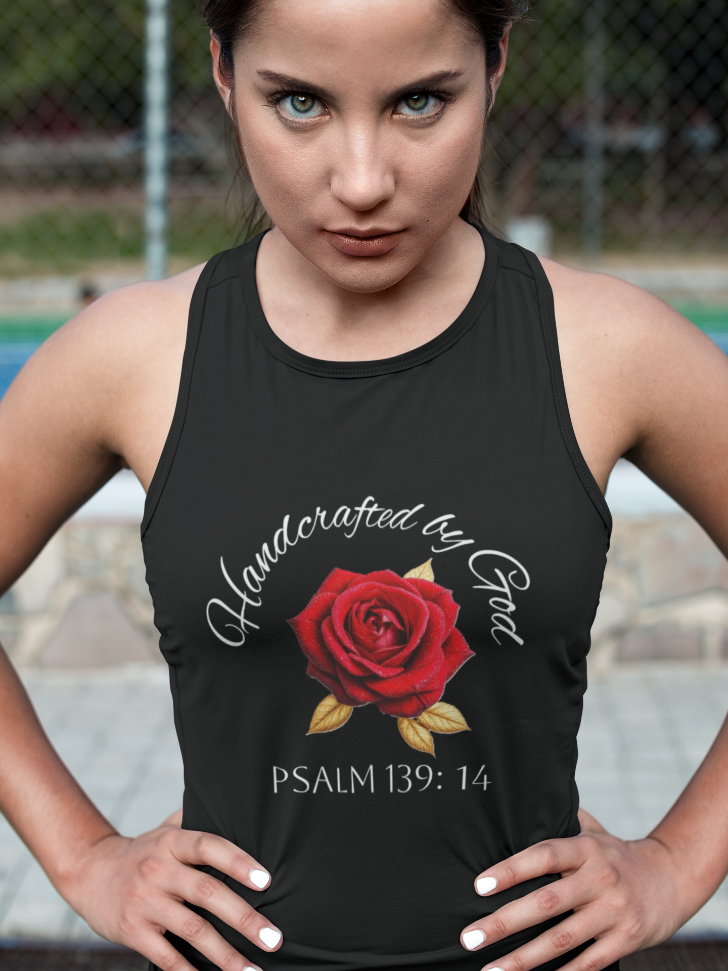 Handcrafted by God Rose Women's Tank – White Lettering