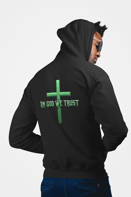 In God We Trust – Men’s Christian Hoodie (Green Design)