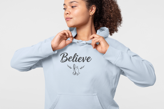 Believe - Women's Christian Hoodie with Golden Cross
