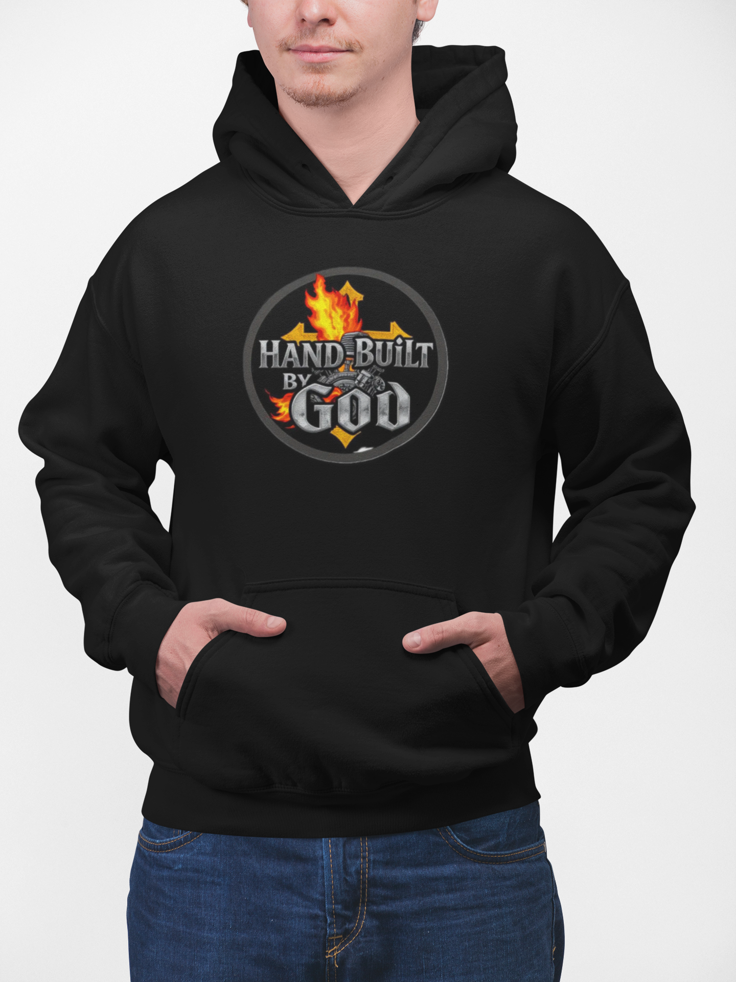 Hand Built By God - Bold Christian Men’s Hoodie