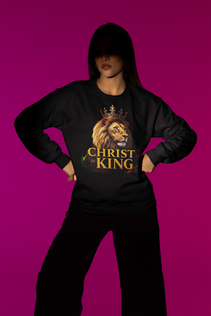 Christ is King – Women’s Christian Sweatshirt with Crowned Lion & Cross