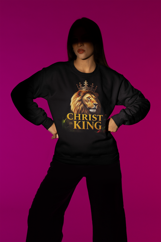 Christ is King – Women’s Christian Sweatshirt with Crowned Lion & Cross