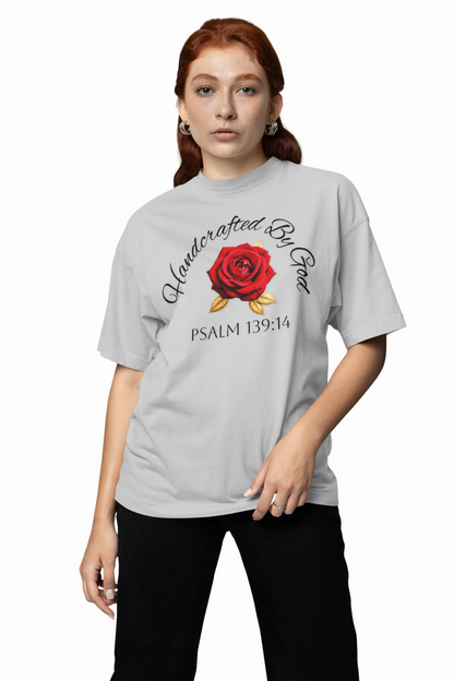Handcrafted by God (Rose) - Woman's Christian T-Shirt (Dark Lettering)
