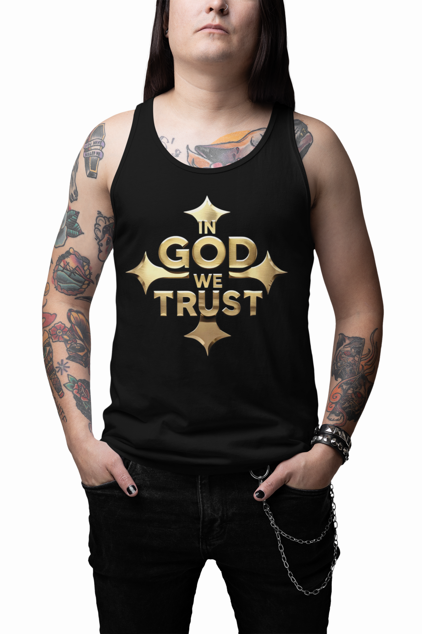 In God We Trust (Gold) – Men’s Christian Tank Top
