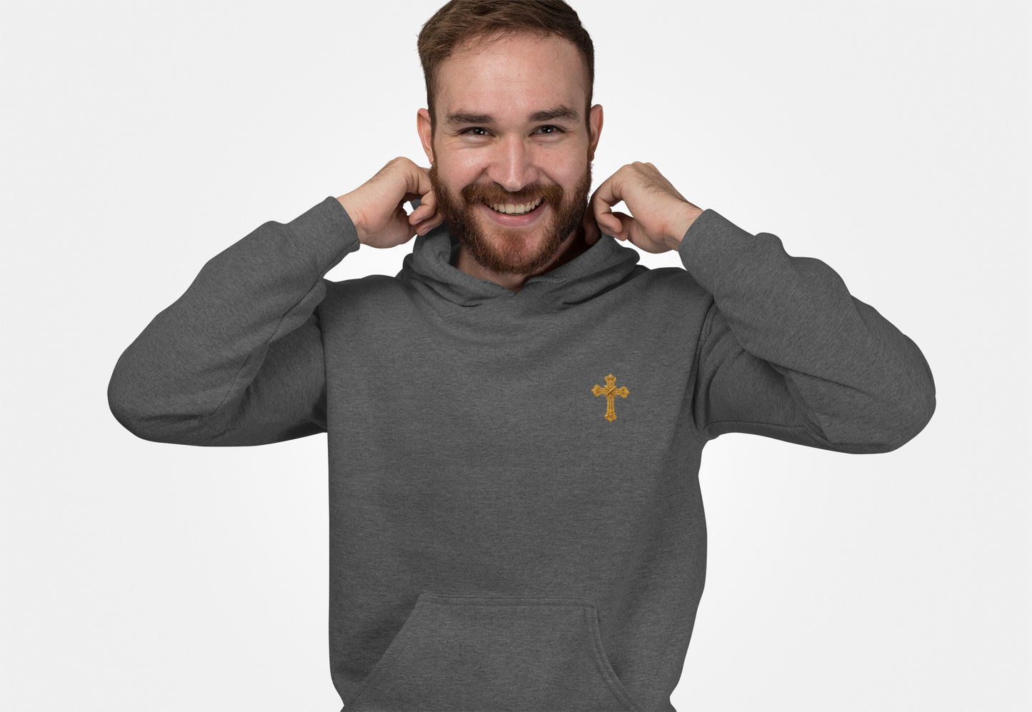 Jesus is Lord - Men's Christian Hoodie with Golden Cross