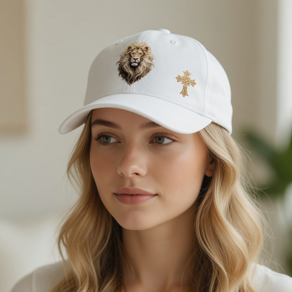Christ is King (Lion of Judah) - Women's Baseball Cap with Gold Cross