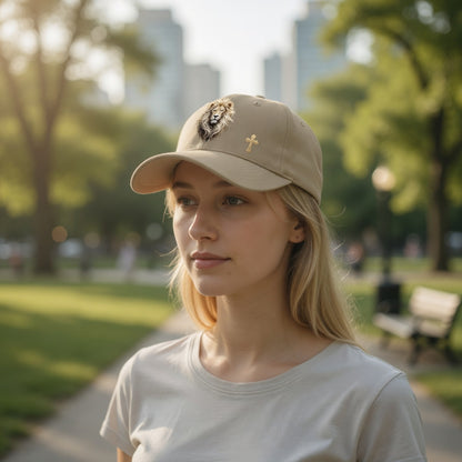 Christ is King (Lion of Judah) - Women's Baseball Cap with Gold Cross