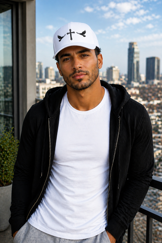 Wings of Providence – Black Cross & Crow Embroidered Cap