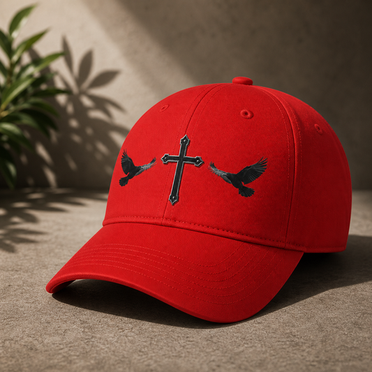 Wings of Providence – Black Cross & Crow Embroidered Cap