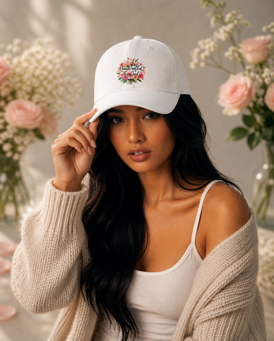 Women’s “Handcrafted by God” Low Profile Baseball Cap – Christian Faith Embroidered Hat