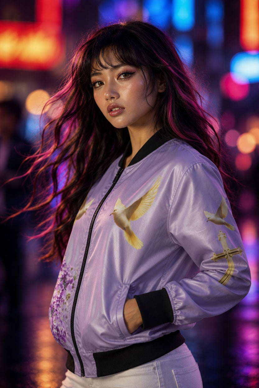 Heavenly Ascent – Women’s Bomber Jacket in Mauve