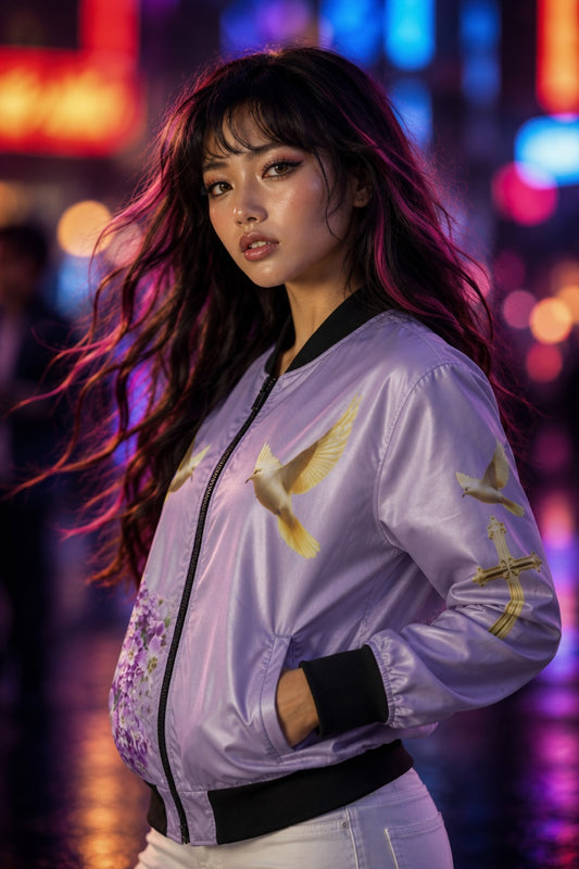 Heavenly Ascent – Women’s Bomber Jacket in Mauve