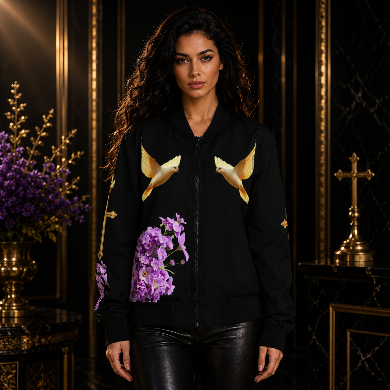 Heavenly Ascent – Women’s Bomber Jacket in Black