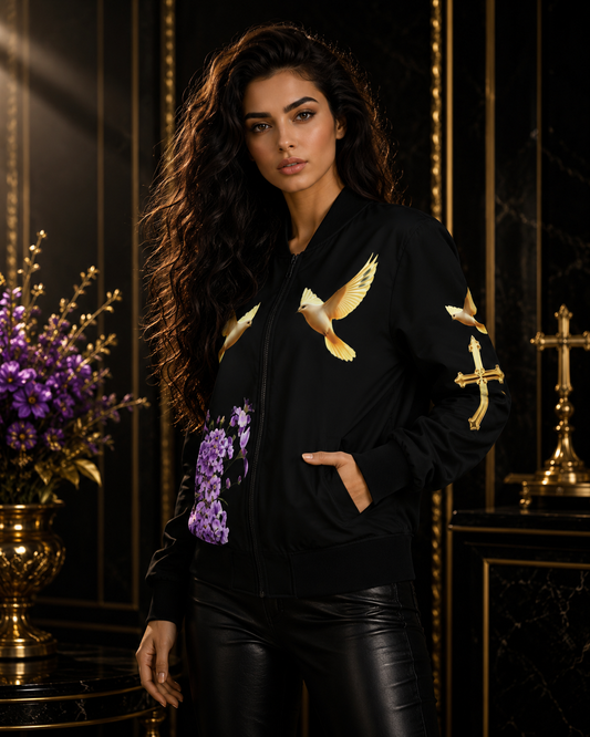 Heavenly Ascent – Women’s Bomber Jacket in Black