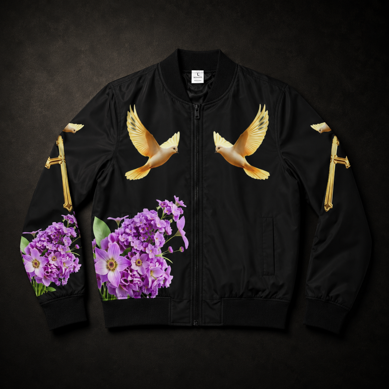 Heavenly Ascent – Women’s Bomber Jacket in Black