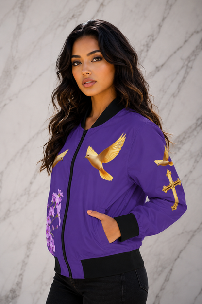 Heavenly Ascent – Women’s Bomber Jacket in Purple
