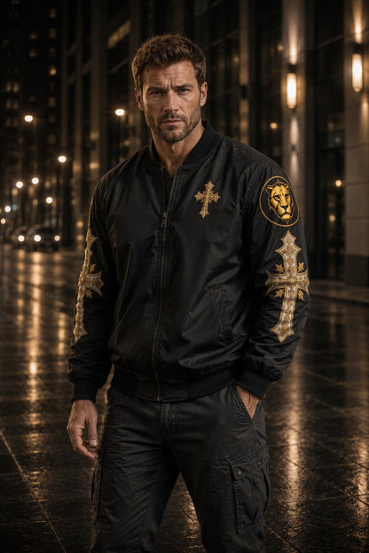 Christ is King (Lion of Judah) - Men's Christian Bomber Jacket (Black)