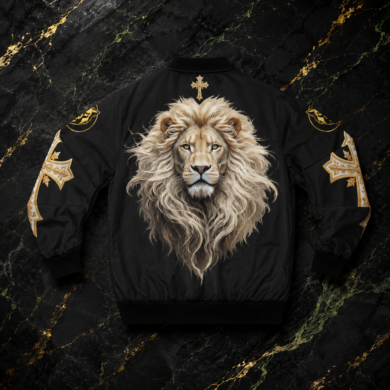 Christ is King (Lion of Judah) - Men's Christian Bomber Jacket (Black)