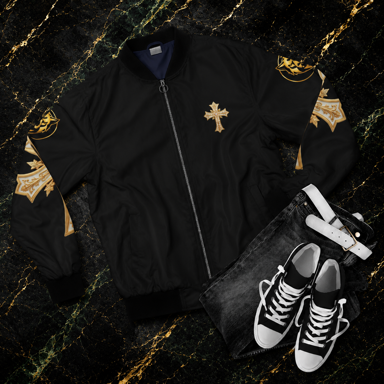 Christ is King (Lion of Judah) - Men's Christian Bomber Jacket (Black)