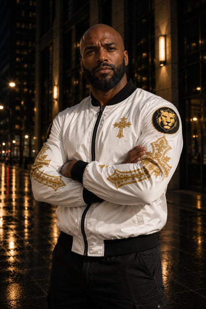 Copy of Christ is King (Lion of Judah) - Men's Christian Bomber Jacket (White)